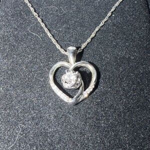 10K White Gold Diamond Heart Pendant with 925 Necklace